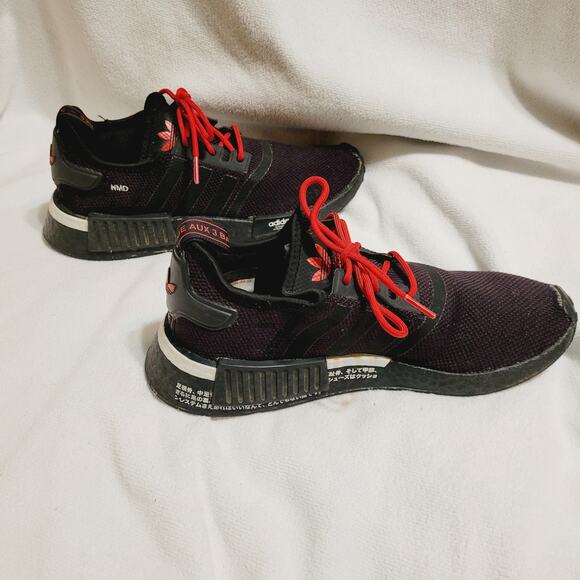 Adidas NMD-R1 mens black scarlet athletic sneakers size 8 - Picture 4 of 7